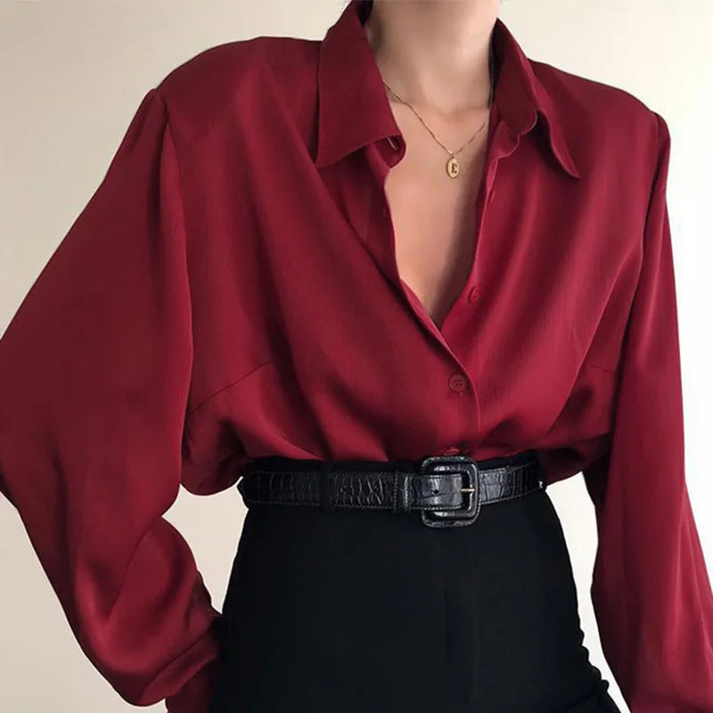 Women's Button Blouses Turn Down Collar Shirt