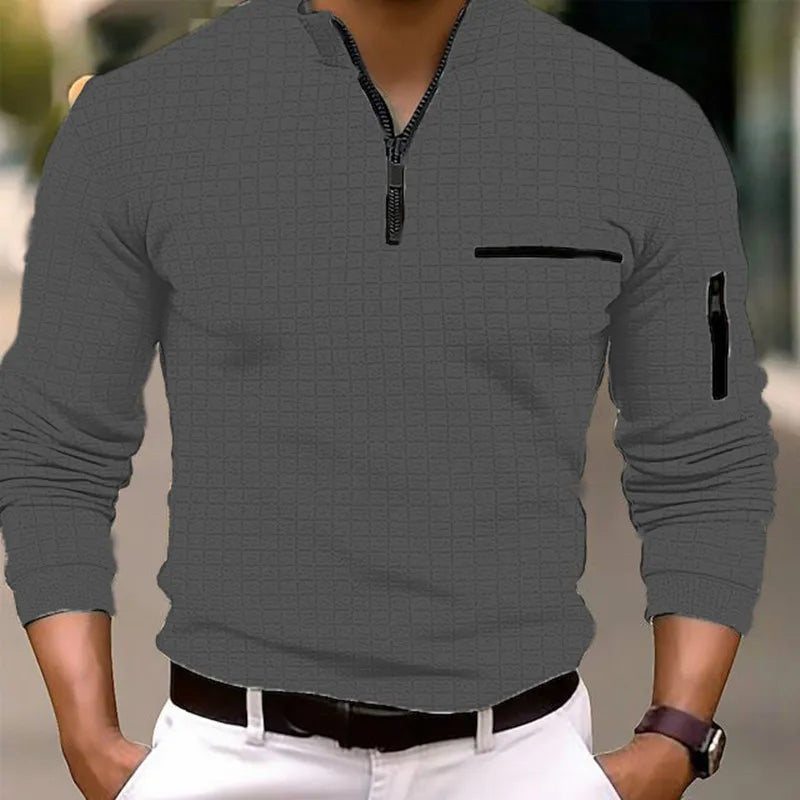 long sleeve Polo shirt pocket zipper