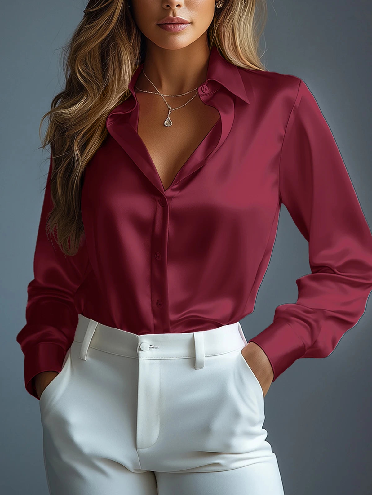 Women's Satin Long Sleeve Blouse