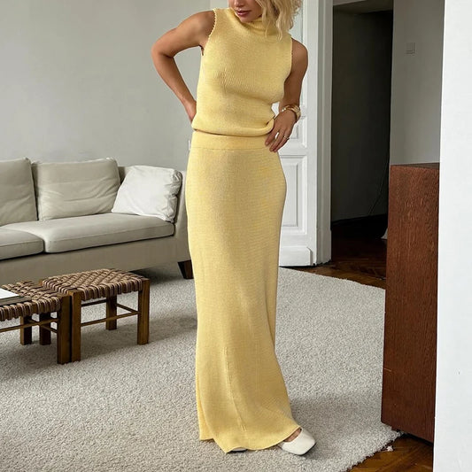 Women’s Turtleneck Sleeveless Top and Skirt Set