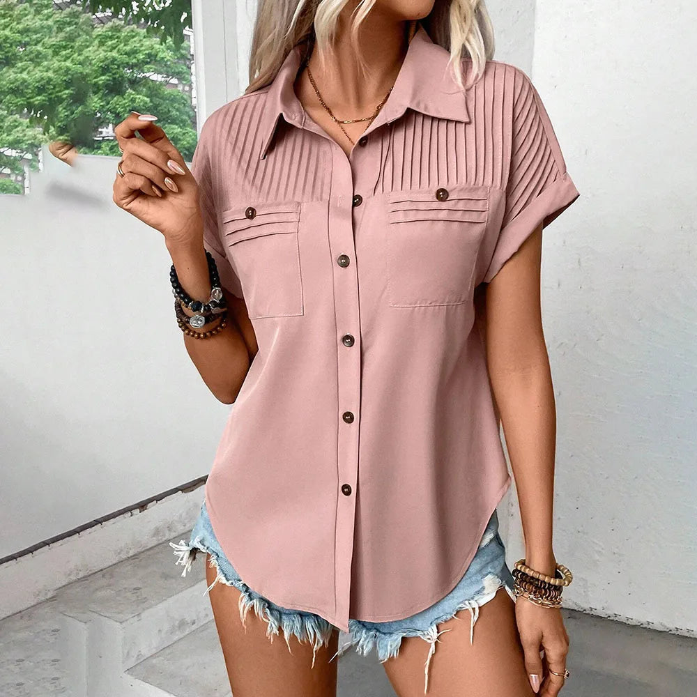 Women's Short-Sleeve Turn-Down Collar Blouse