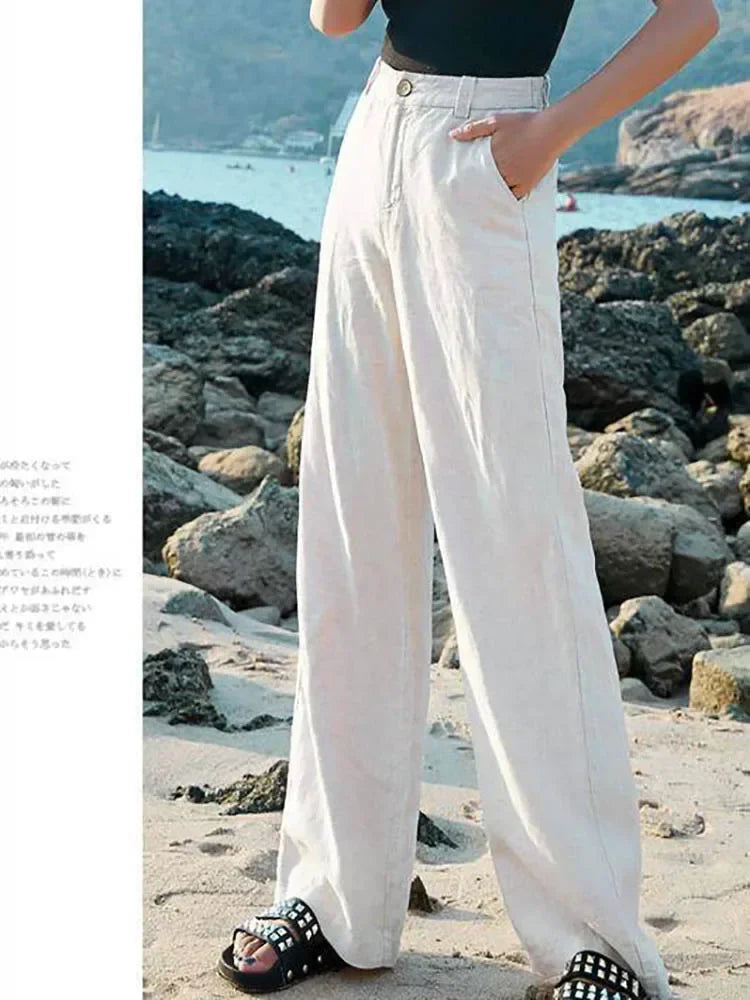 Women's Cotton Linen Wide Leg Pants