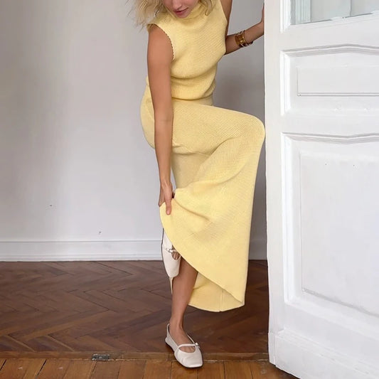 Women’s Turtleneck Sleeveless Top and Skirt Set