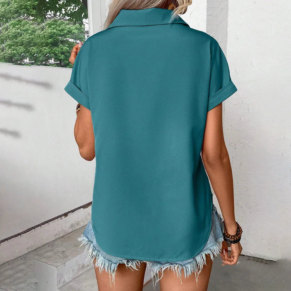 Women's Short-Sleeve Turn-Down Collar Blouse